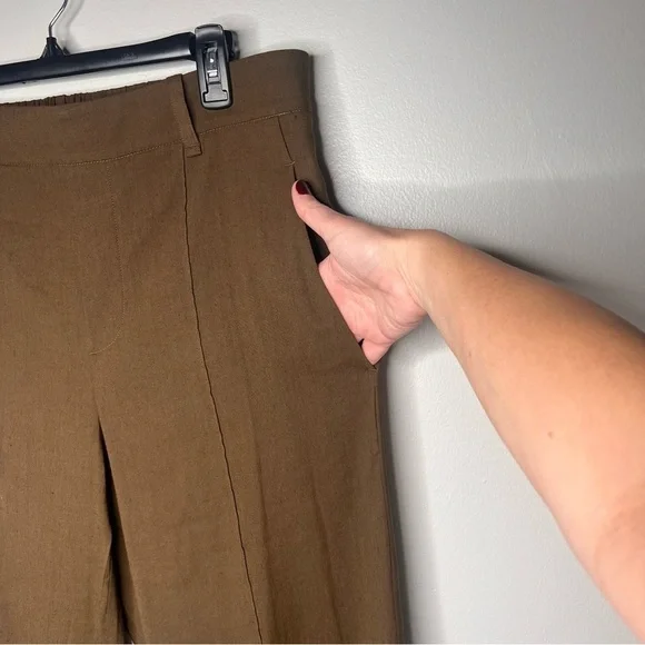 VINCE Women’s Linen-Blend High-Waist Pull-On Pant Sz. Large Olive Green Trousers - Picture 5 of 13